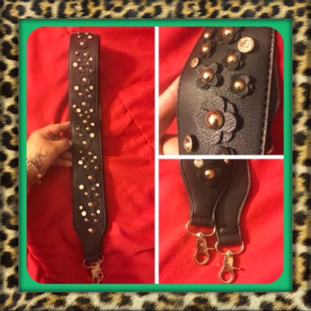 Beautiful Thick Black and Bejeweled Purse Strap